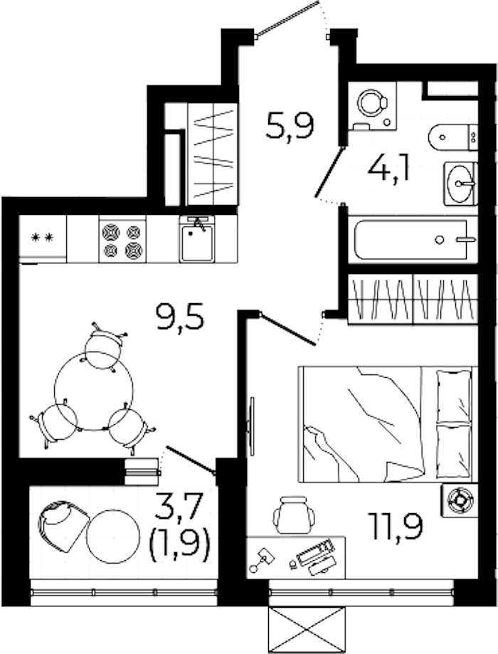 1-комнатная квартира 33.3 м², 3/12 эт., ЖК «А101 Всеволожск»